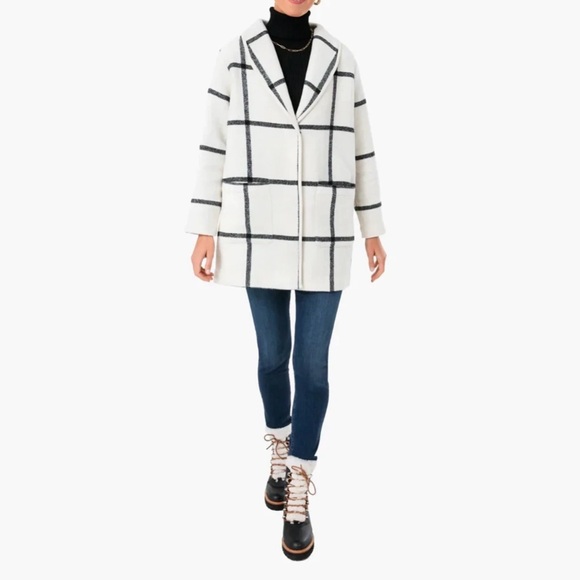 Marine Layer Liverpool Shawl Collar Coatigan Coat  L White Black Windowpane - Picture 2 of 9